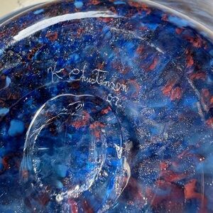 Vibrant Blue and Red Swirl Glass Bowl